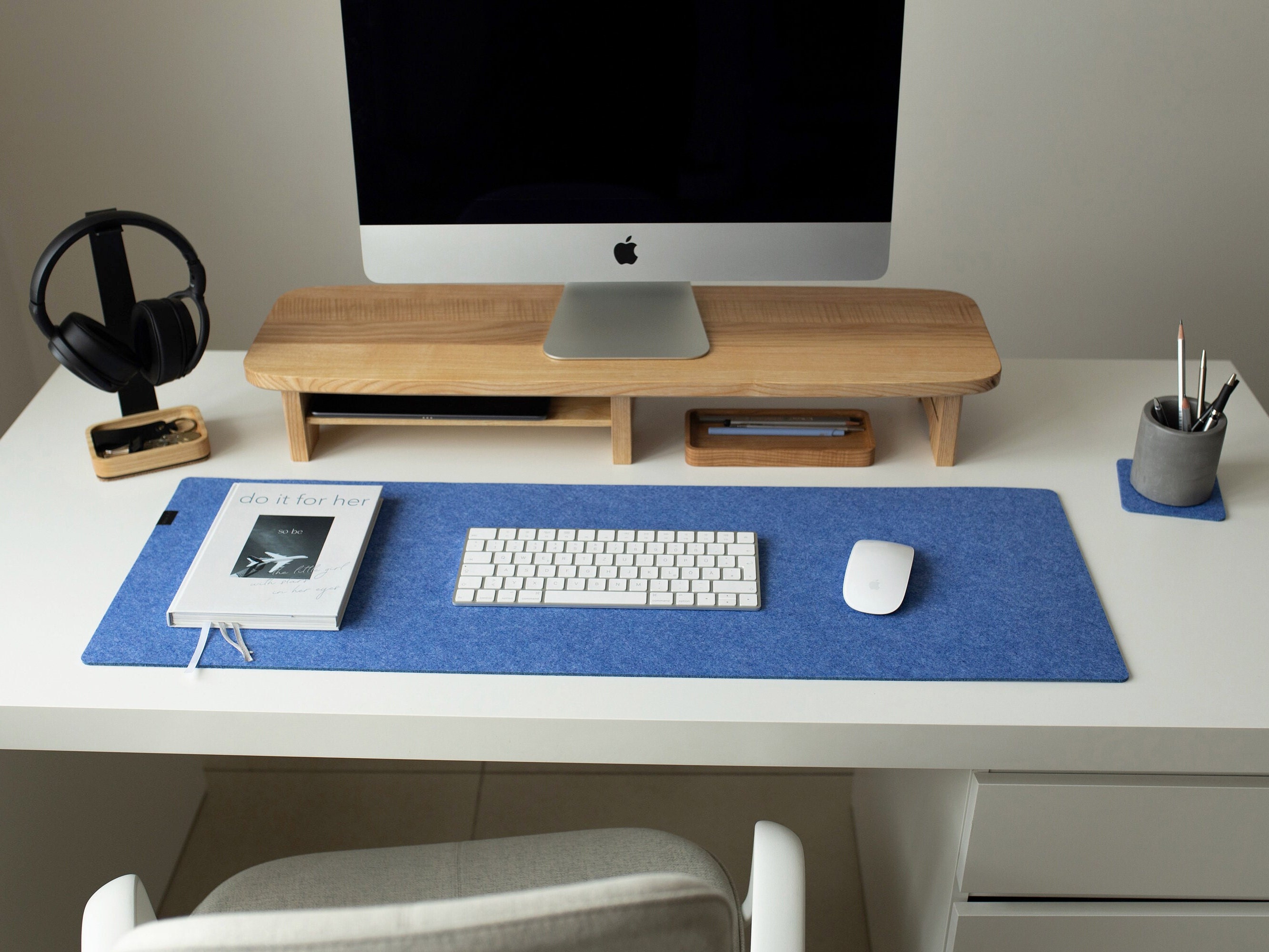 Desk Mat, Blue Felt Mousepad, Office Desk Accessories, Mouse Mat, Colorful Desk Mat, Large Mouse Pad, Desk Decorations, New Job Gift