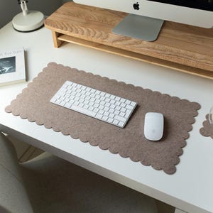 Felt Desk Mat, Pipping Beige Desk Mat, Custom Mousepad, Scalloped Mousepad, Girly Desk Mat, Cute Desk Accessories, Gift For Best Friend