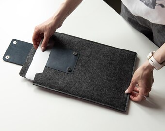 BIG SALE - MacBook Sleeve, Macbook Accessories Felt with Leather Laptop Sleeve, Macbook Air 13 M5 Sleeve, Gift For Coworker