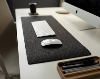 Felt desk mat dark gray, custom desk pad, extra large desktop mat aesthetic, felt mouse pad, home office desk accessories, coworker gift