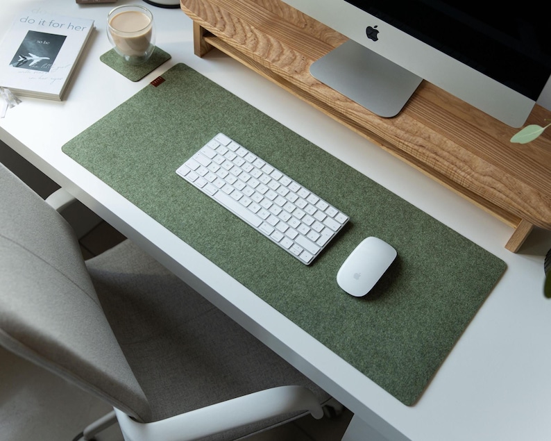 Felt Desk Mat, Sage Green Mousepad, Cozy Desk Accessories, Keyboard Mat, Aesthetic Mousepad, Green Mousepad, Work Bestie Gift image 6