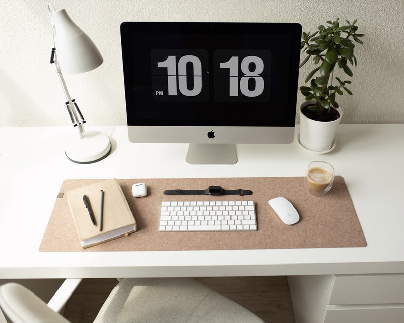Felt desk pad beige, pastel cream custom desk mat, keyboard mat, large desktop mat, personalized neutral mouse pad, desk decor aesthetic image 7