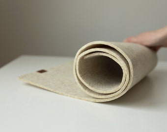 Felt desk mat beige, custom desk pad, custom size deskmat with personalization, large desk pad, desk mat with embroidery logo