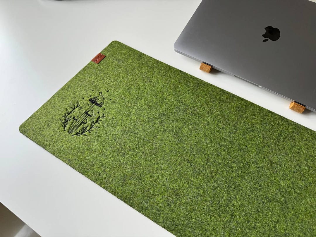 Cottagecore Desk Mat Green Felt Mousepad Mushroom Embroidery Keyboard ...