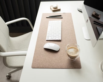 Felt desk pad beige, pastel cream custom desk mat, keyboard mat, large desktop mat, personalized neutral mouse pad, desk decor aesthetic