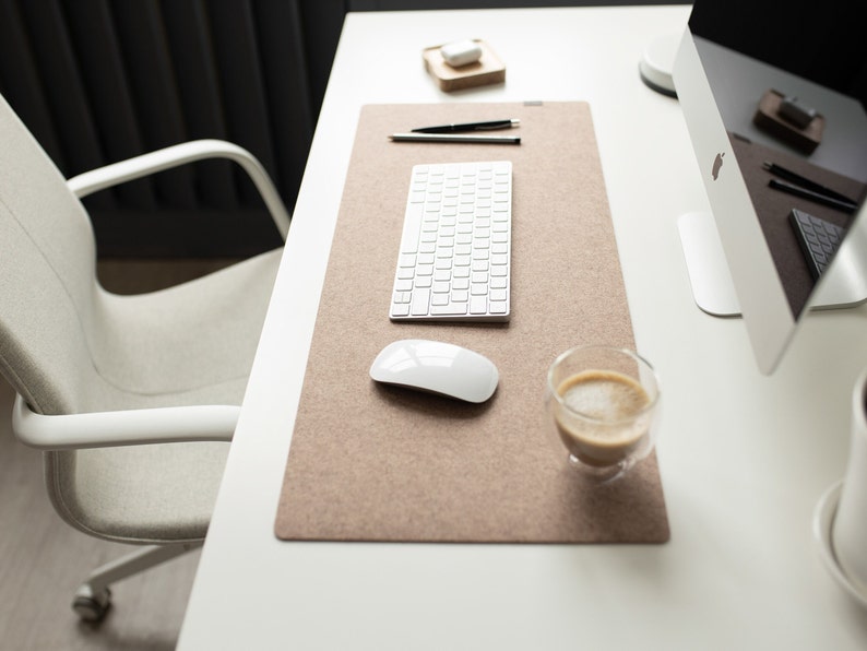 Felt desk pad beige, pastel cream custom desk mat, keyboard mat, large desktop mat, personalized neutral mouse pad, desk decor aesthetic image 1