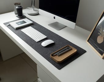 Felt desk mat dark gray, custom desk pad, extra large desktop mat aesthetic, felt mouse pad, home office desk accessories, coworker gift