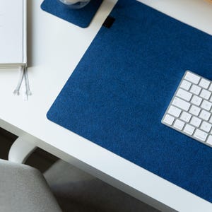 Felt Desk Mat, Blue Desk Mat, Cozy Desk Accessories, Patina Blue Mat, Large Mouse Mat, Navy Blue Mousepad, Desk Mats, Gaming Gifts