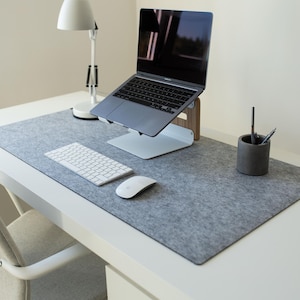 Felt Desk Mat, Gray Keyboard Mat, Computer Accessories, Desk Mats, Aesthetic Desk Decor, Felt Mousepad, Gifts For Friend Light gray