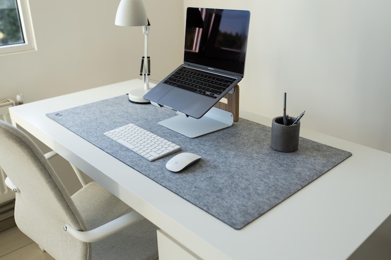 Felt Desk Mat, Gray Keyboard Mat, Computer Accessories, Desk Mats, Aesthetic Desk Decor, Felt Mousepad, Gifts For Friend Light gray