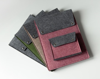 Felt Laptop Sleeve with Charger Case, USB Cable Pocket, Macbook Accessories, Felt Macbook Sleeve, Felt Cord Organizer, Coworker Gift