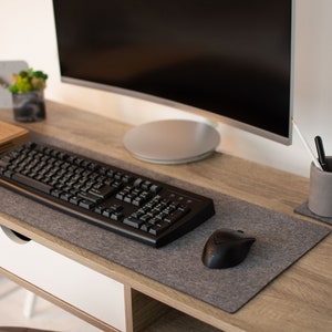 Felt desk pad, custom felt desk mat, office desk accessories, large mousepad, keyboard mat, table protector Grey