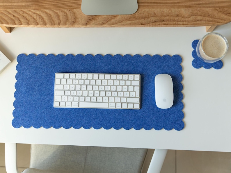 Felt Desk Mat, Scalloped Edges Desk Mat, Desktop Accessories, Large Mouse Pad, Aesthetic Desk Decor, Pastel Desk Mat, Work Bestie Gift image 8