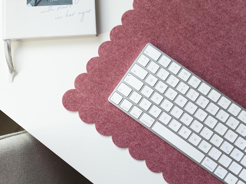 Felt Desk Mat, Scalloped Edges Office Desk Mat, Aesthetic Desk Pad, Christmas Gift For Coworker, Desktop Accessories, Pastel Desk Mat image 7