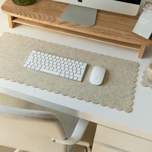 Felt Desk Mat, Scalloped Edges Desk Mat, Desktop Accessories, Large Mouse Pad, Aesthetic Desk Decor, Pastel Desk Mat, Work Bestie Gift image 6