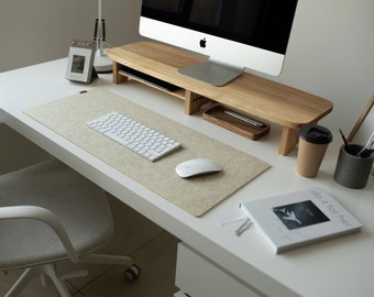 Beige desk mat aesthetic, felt desk pad, keyboard mat, large mouse pad, pastel laptop mat, office desk accessories for women, coworker gift