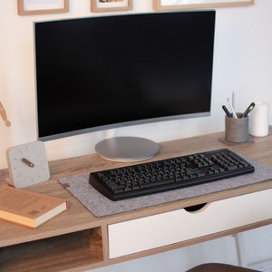 Felt desk pad, custom felt desk mat, office desk accessories, large mousepad, keyboard mat, table protector Light grey