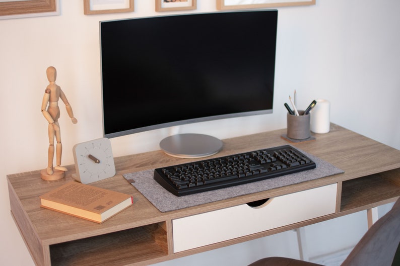Felt desk pad, custom felt desk mat, office desk accessories, large mousepad, keyboard mat, table protector Light grey