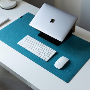 Felt Desk Mat In Patina Blue Color, Desk Mat Cute, Navy Blue Desk Mat, Desk Accessories, Keyboard Mat, Aesthetic Desk Mat, Gift For Coworker