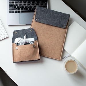 Custodia in feltro per laptop, custodia per laptop con organizer per cavi, accessori tecnologici, borsa per laptop da donna, custodia per mouse, accessori per laptop, regalo per programmatori