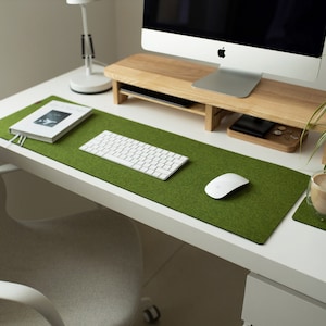 Felt desk mat green, custom size desk pad green, felt extended mouse pad, keyboard mat, work from home