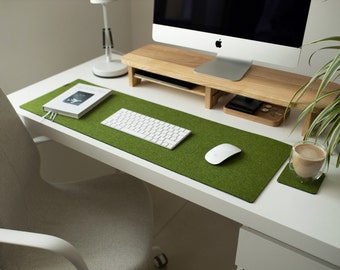 Felt desk mat green, custom size desk pad green, felt extended mouse pad, keyboard mat, work from home