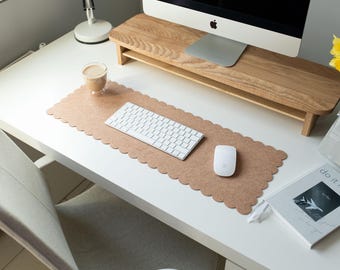 Felt Desk Mat with Scalloped Edges, Simple Trendy Desk Pad, Curly Mousepad, Desk Mat Aesthetic, Girly Office Decor, Gift For Best Friend