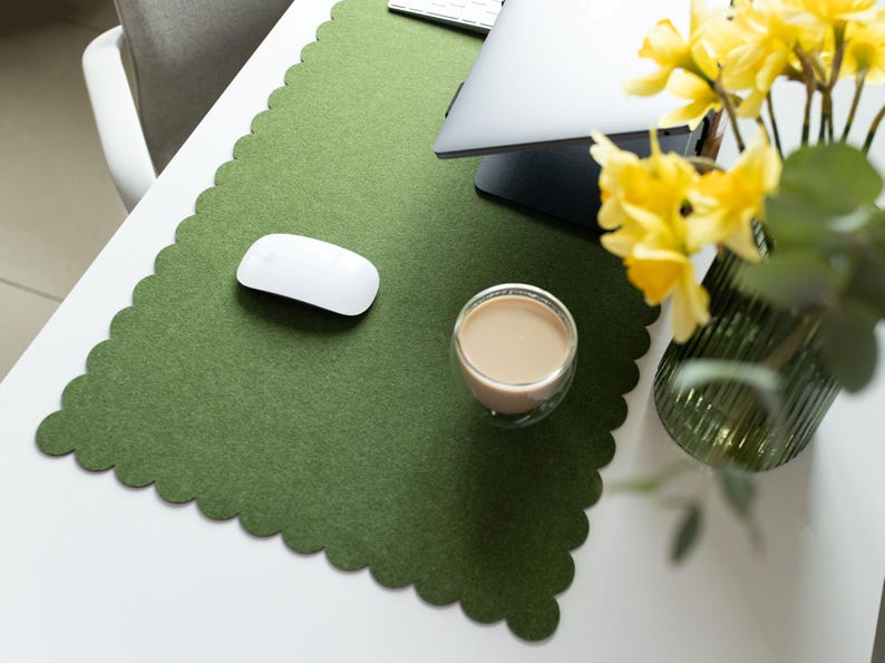 Felt Desk Mat, Scalloped Edges Office Desk Mat, Aesthetic Desk Pad, Christmas Gift For Coworker, Desktop Accessories, Pastel Desk Mat image 10