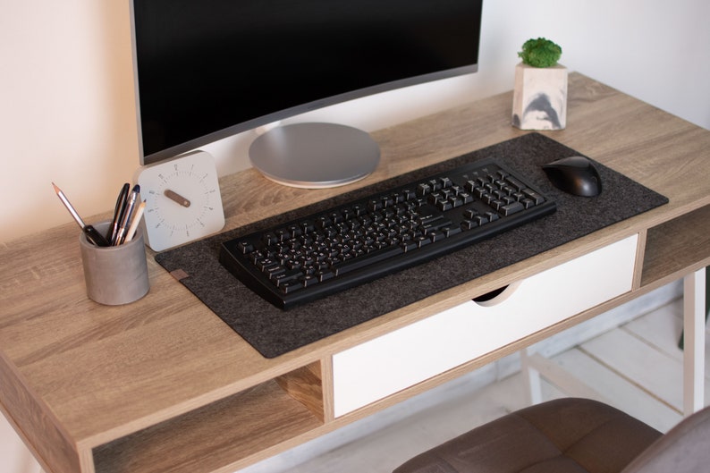Felt desk pad, custom felt desk mat, office desk accessories, large mousepad, keyboard mat, table protector Dark grey