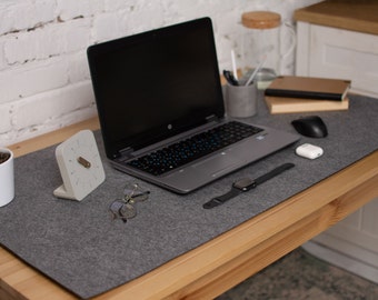 Custom size desk mat grey, felt desk pad, large mouse pad, gray deskmat