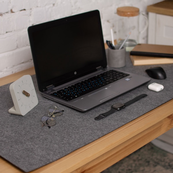 Custom size desk mat grey, felt desk pad, large mouse pad, gray deskmat