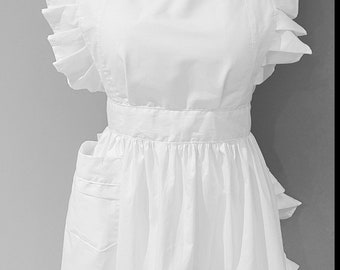 Delantal victoriano retro, hecho a mano bajo pedido. ¡Delantal completo blanco 100% algodón!