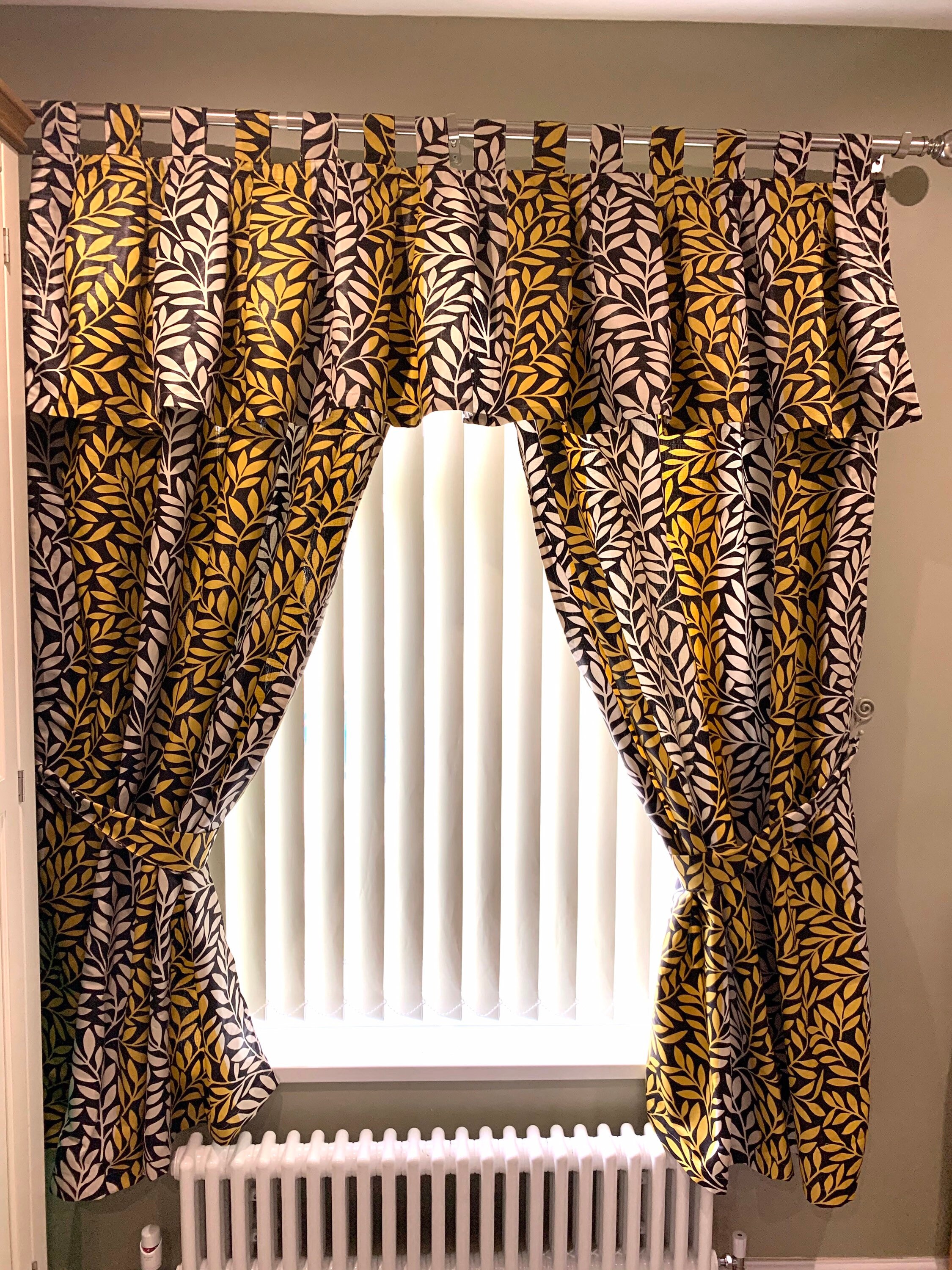 Handmade made to Order yellow and brown leaves line curtains!