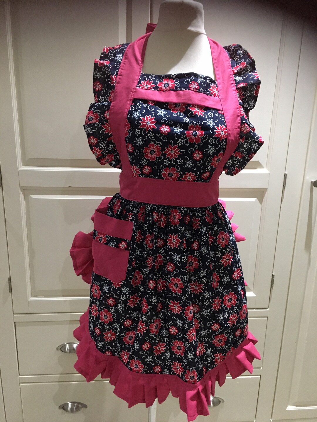 【vintage】50s green cotton apron Retro Vintage 50s Style Full Apron / Pinny - Lime Green