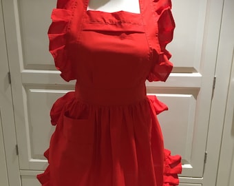 Handmade made to order 100% cotton red ,shabby chic,vintage Victorian retro full apron!