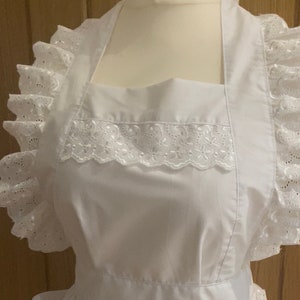 Handmade made to order Victorian Vintage Retro white gathered broderie lace border Pinny 100% cotton full Apron!