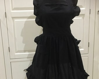 Handmade made to order Victorian retro,Vintage style Black 100% cotton full Apron!