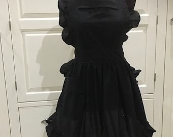 Handmade made to order Victorian retro,Vintage style Black 100% organic cotton full Apron!