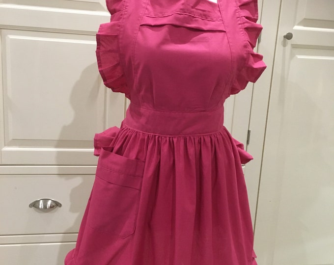 Stunning Handmade made to order Victorian Cooking Vintage Pinny High Quality 100% cotton Magenta colour full Apron!