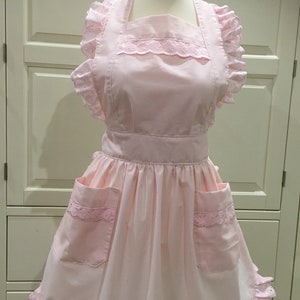Handmade made to order Victorian Vintage Pale pink gathered broderie lace border Pinny 100% cotton full Apron!
