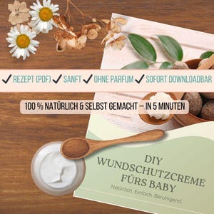 Crème DIY contre l'érythème fessier du bébé | Recette naturelle à imprimer | Soins pour bébé zéro déchet | Téléchargement PDF | Fabriquez votre propre crème pour bébé
