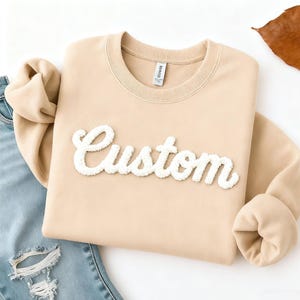 Chenille YARN EMBROIDERED Sweatshirt Chenille Game Day Fuzzy Letter, Team Spirit Shirt, Football Moms, Chenille Patch Sports Team Sweatshirt