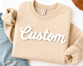 Chenille YARN EMBROIDERED Sweatshirt Chenille Game Day Fuzzy Letter, Team Spirit Shirt, Football Moms, Chenille Patch Sports Team Sweatshirt