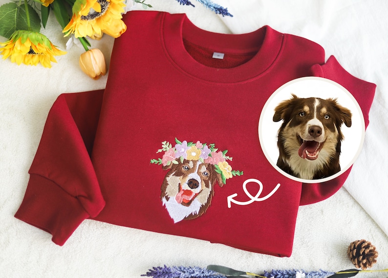 Custom Dog Face Embroidered Sweatshirt From Your Photo,Cat Sweatshirt,Dog Mom Sweatshirt,Personalized Gift For Mom image 1