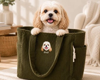 Custom Pet Portrait Tote Bag, Embroidered Dog Tote Bag, Cat Mom Gift Bag, Personalized Pet Bag, Dog Mom Gift, Birthday Gift Dog Mom