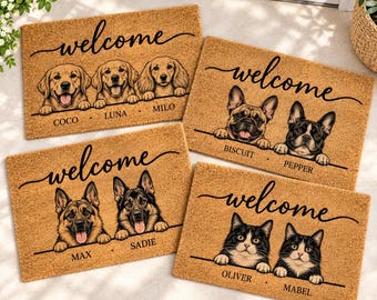 Custom Dog & Cat Photo Doormat, Personalized Pet Portrait Coir Mat