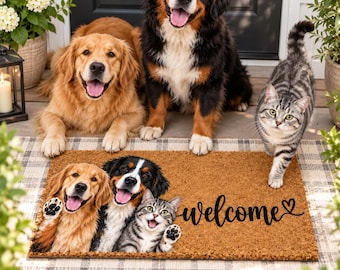 Personalized Pet Family Doormat, Custom Coir Welcome Mat for Pet Lovers