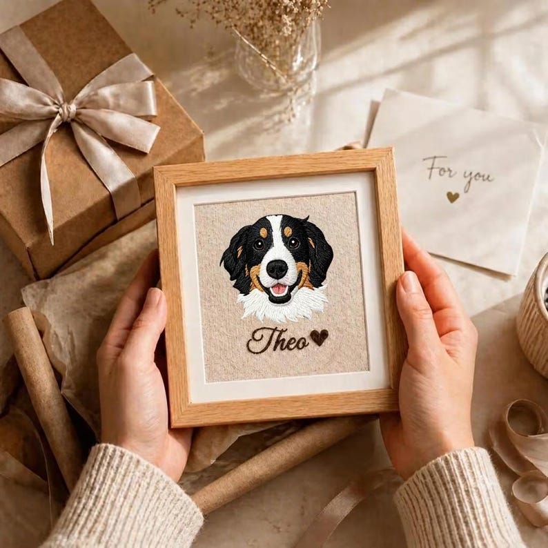 Custom Embroidered Pet Portrait | Minimalist Dog Mom Gift | Personalized Hand Stitched Dog Art | Mother's Day Pet Frame | Custom Keepsake image 7