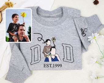 Personalised Dad Photo Sweatshirt Father and Son,Custom Dad Est Year Jumper,Dad and Kid Portrait Sweatshirt,Father's Day Gift for Dad