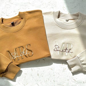 Custom Mrs. Embroidered Sweatshirt,Future Mrs. and Mr. Hoodie,Couple&#39;s Gift,Date On Sleeve,Gift for Her